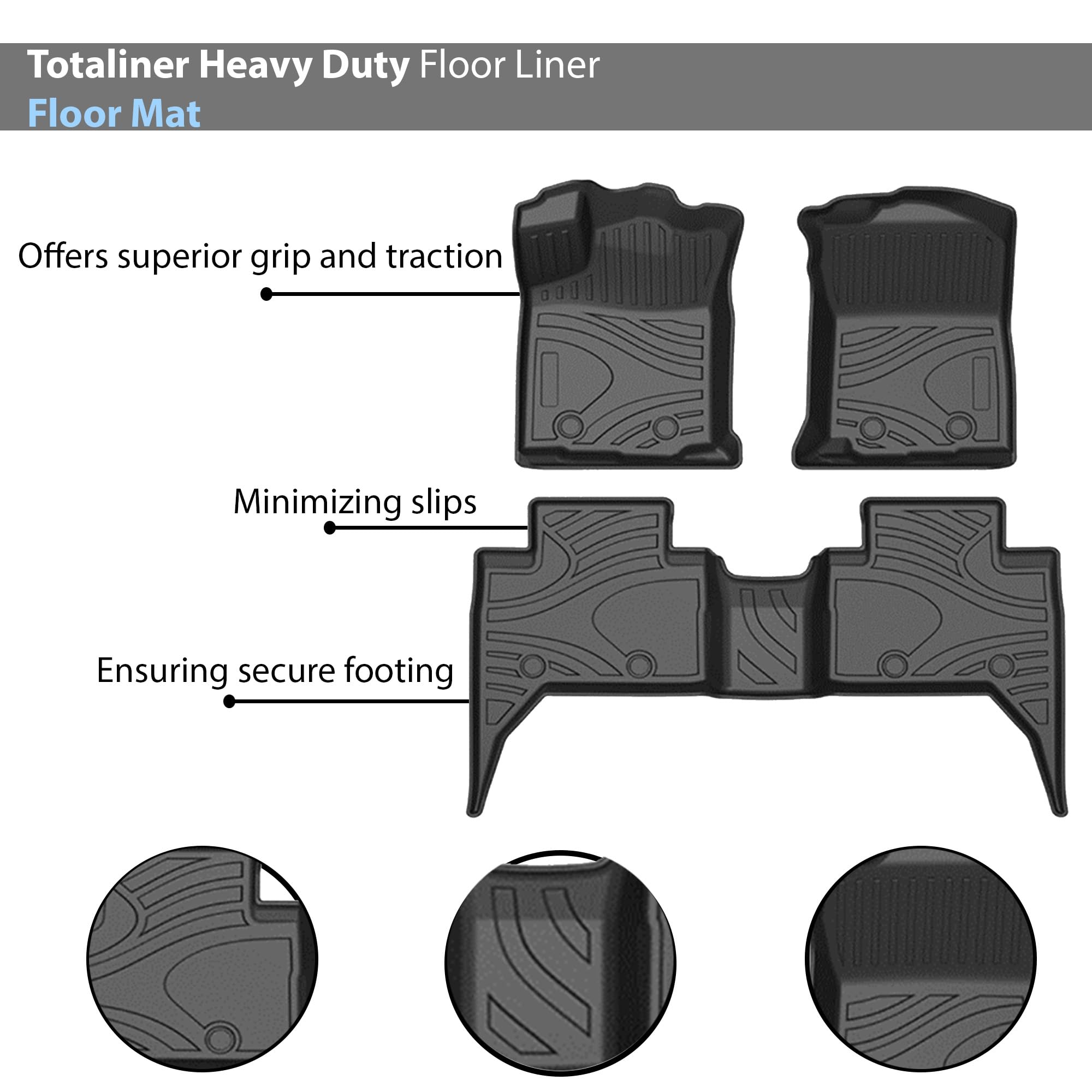 TOTALINER Black Horse Heavy Duty Floor Mat Anti-Skid Black 1.37'' Thickness Compatible with 2018-2020 Toyota Tacoma-FMTTO18