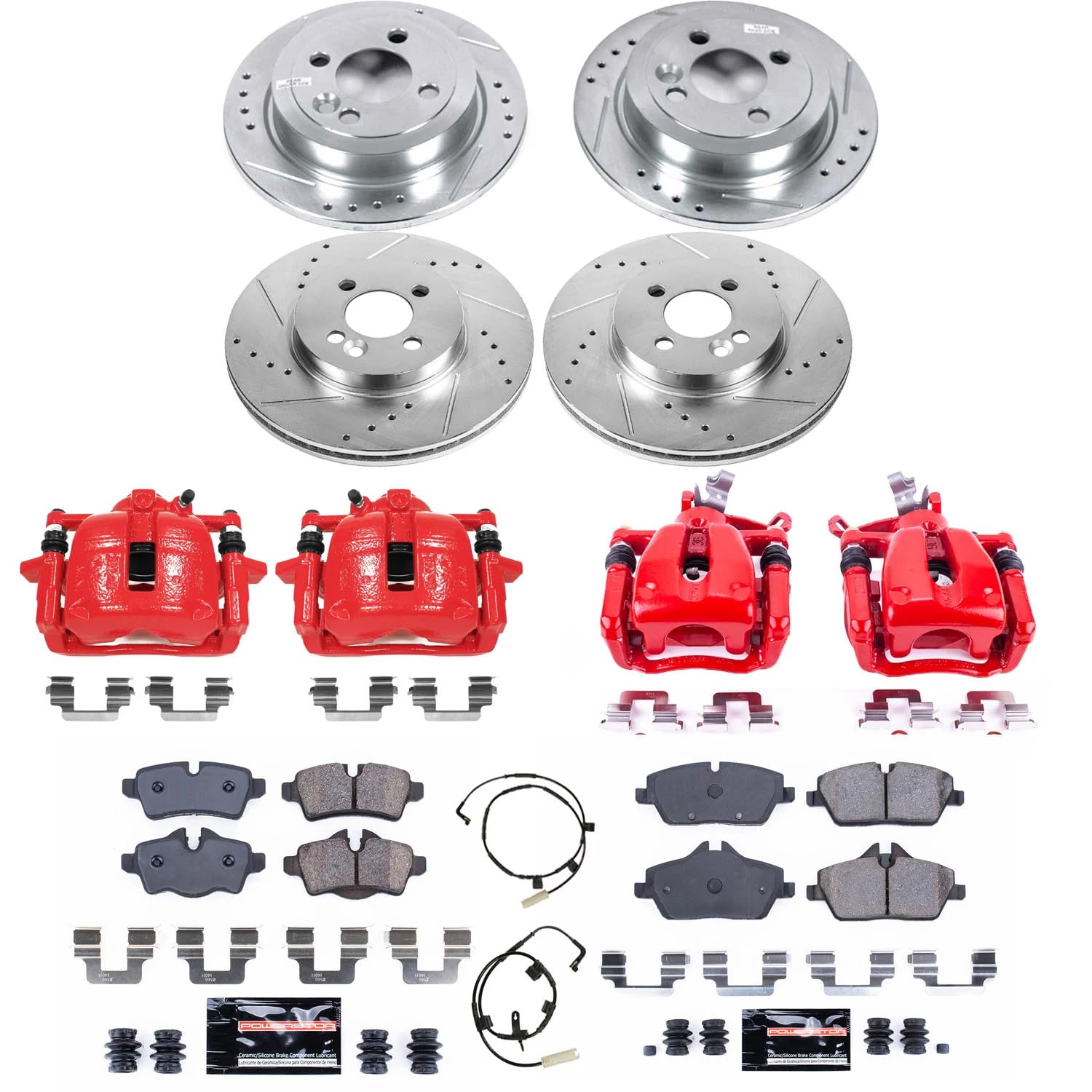 Power Stop Z23 Evolution KC6298 Front and Rear Brake Caliper Kit-Brake Rotors, Carbon-Fiber Ceramic Brake Pads, Calipers For Mini Cooper 2007-2010 [Model Specific]