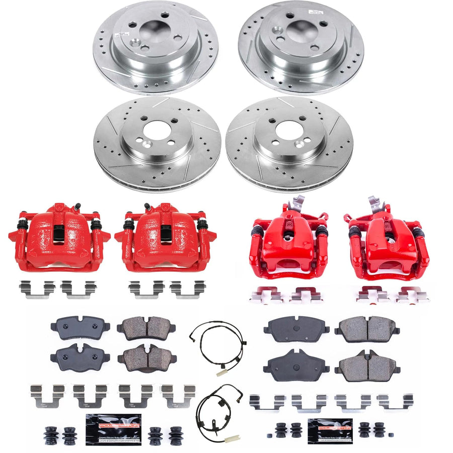 Power Stop Z23 Evolution KC6298 Front and Rear Brake Caliper Kit-Brake Rotors, Carbon-Fiber Ceramic Brake Pads, Calipers For Mini Cooper 2007-2010 [Model Specific]