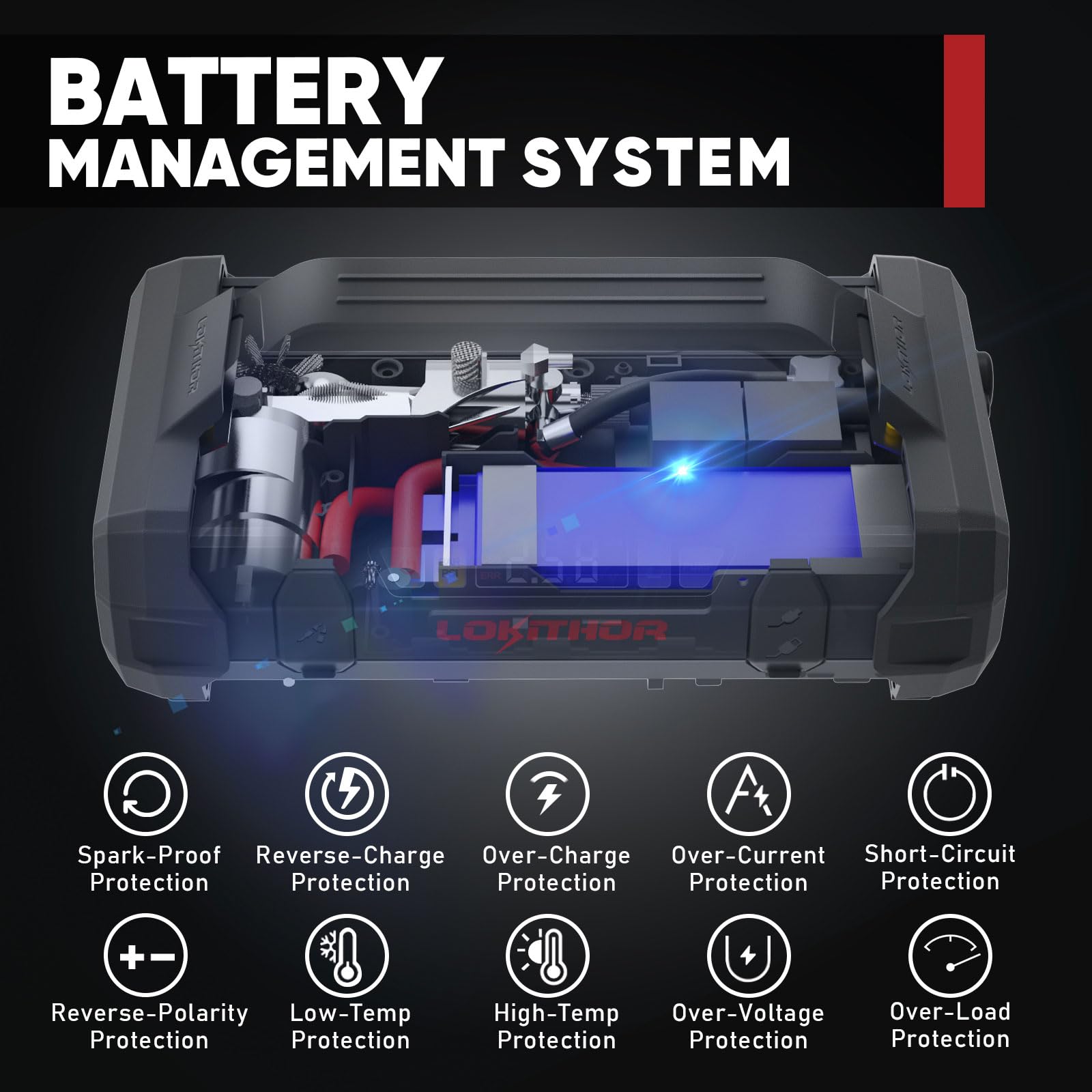 JA302 LOKITHOR Jump Starter with Air Compressor, 2500Amp 12V Portable Car Battery Booster Pack for Upto 8.5L Gas or 6.5L Diesel, 150 PSI Tire Inflator with Digital Screen, 36 Months Ultra-Long Standby