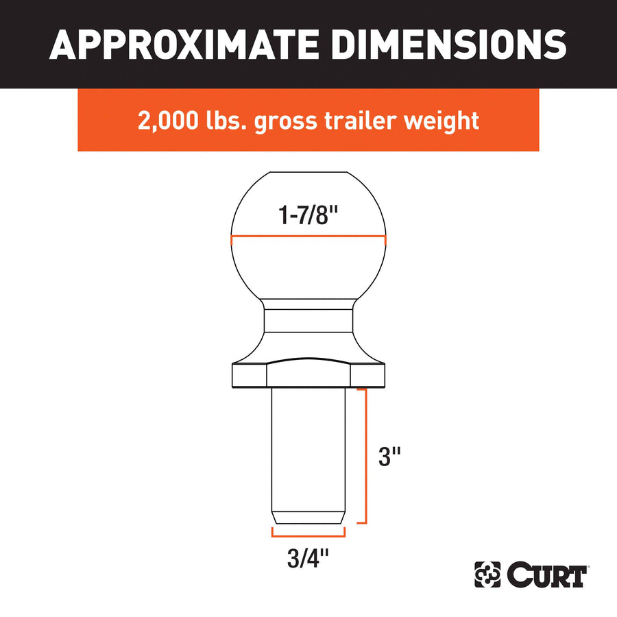 CURT Chrome Trailer Hitch Ball 40071, 2,000 lbs, 1-7/8-Inch Diameter, 3/4 x 3-Inch Shank