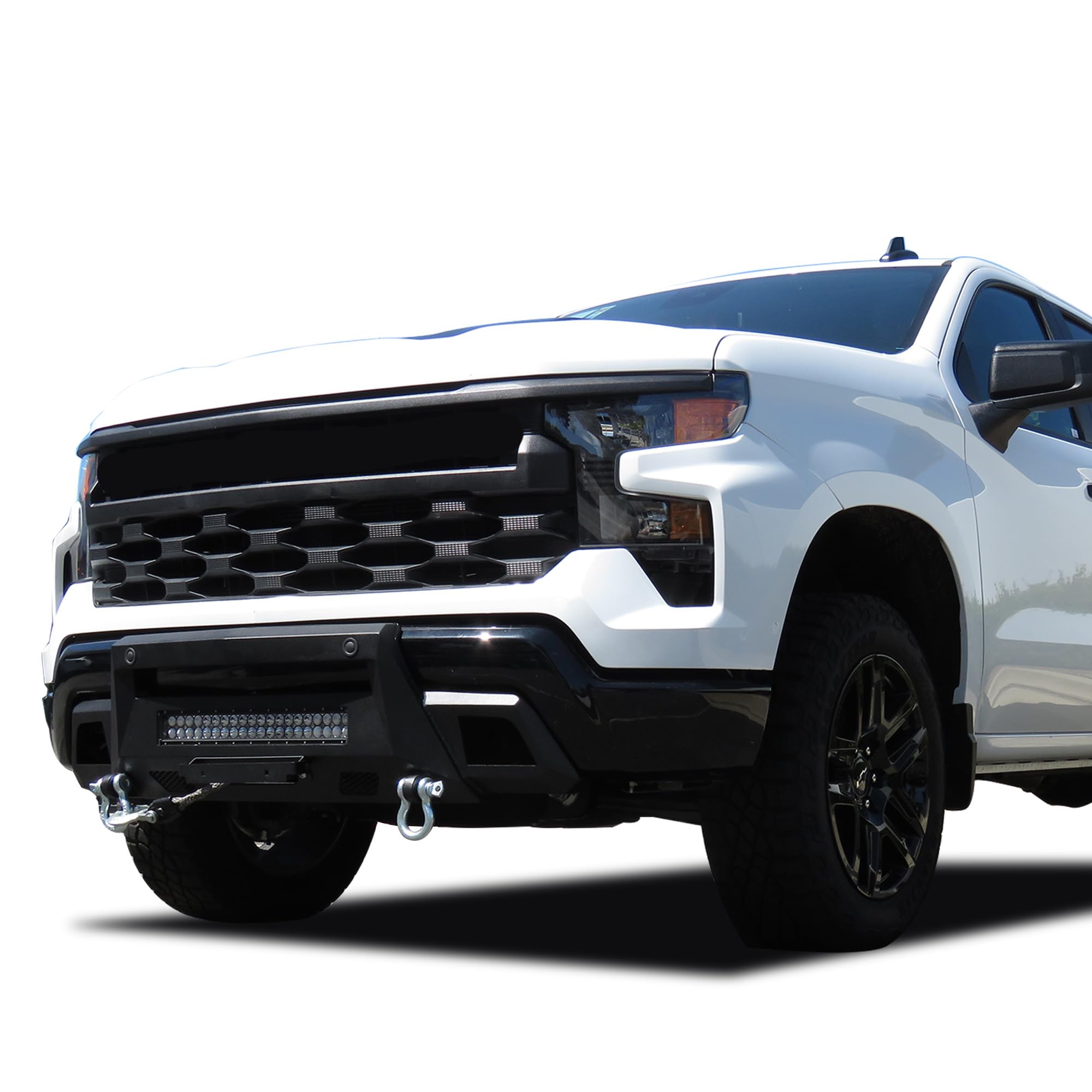 Heavy Duty Black Horse Armour III Front Winch Bumper Kit & Winch Textured Black Compatible with 2022-2024 Chevrolet Silverado 1500-AR3HD06-W12