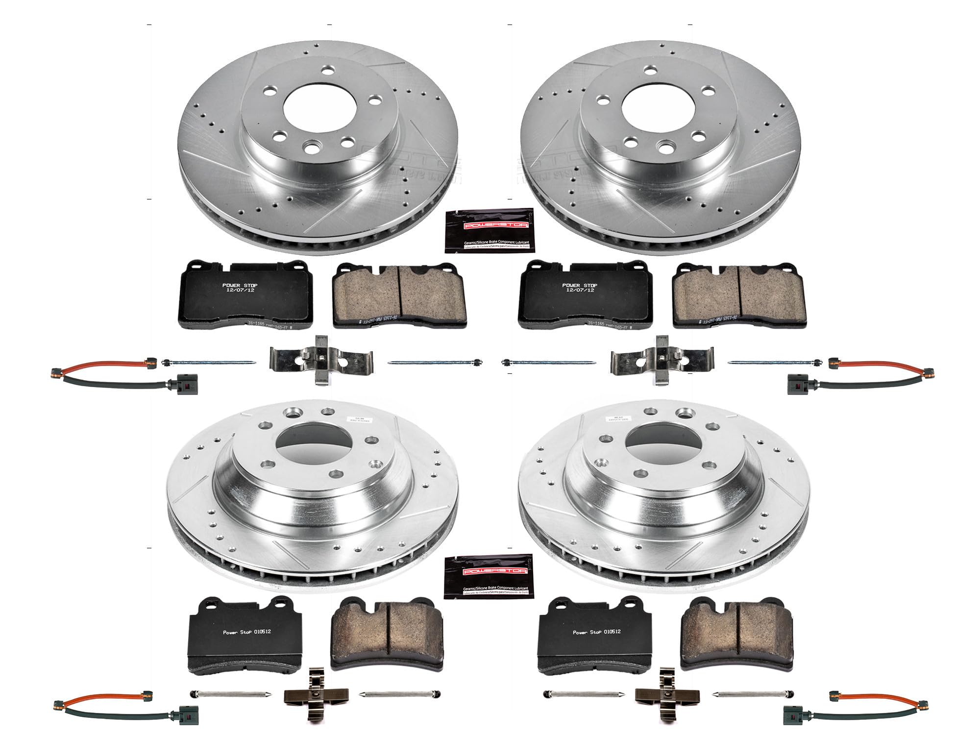 Power Stop K4108 Z23 Carbon Fiber Brake Pads Front and Rear with Drilled & Slotted Brake Rotors Kit For Volkswagen Touareg 2006 [Model Specific]
