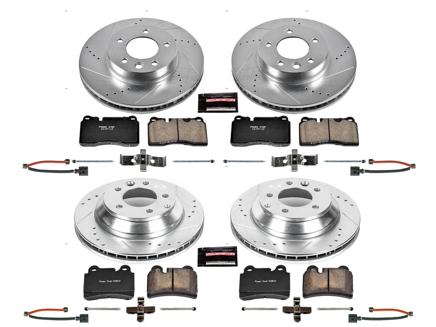 Power Stop K4108 Z23 Carbon Fiber Brake Pads Front and Rear with Drilled & Slotted Brake Rotors Kit For Volkswagen Touareg 2006 [Model Specific]
