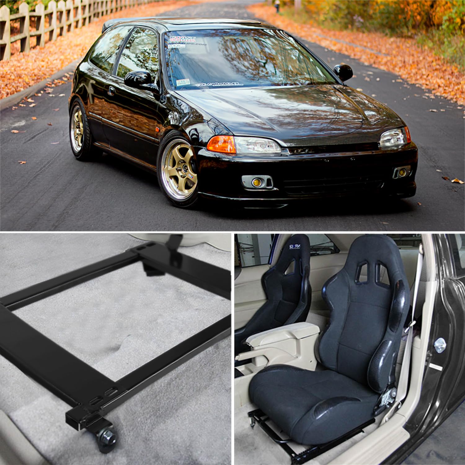 Spec-D Tuning Mounting Brackets Racing Seat Track Pair Compatible with 1992-1995 Honda Civic EG, 1994-2001 Acura Integra