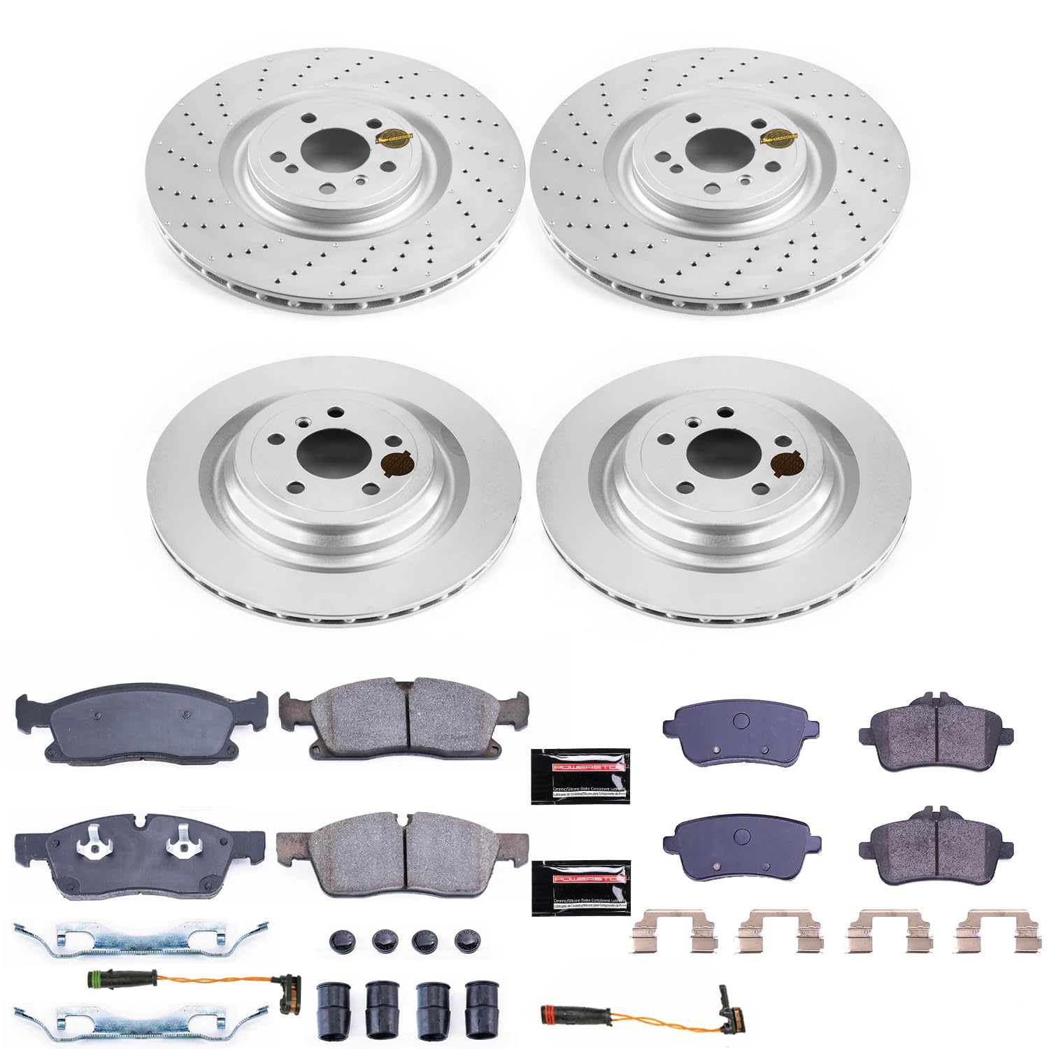 Power Stop Z23 Coated Rotor Kit-CRK7246 Front and Rear Brake Rotors & Carbon Ceramic Brake Pads