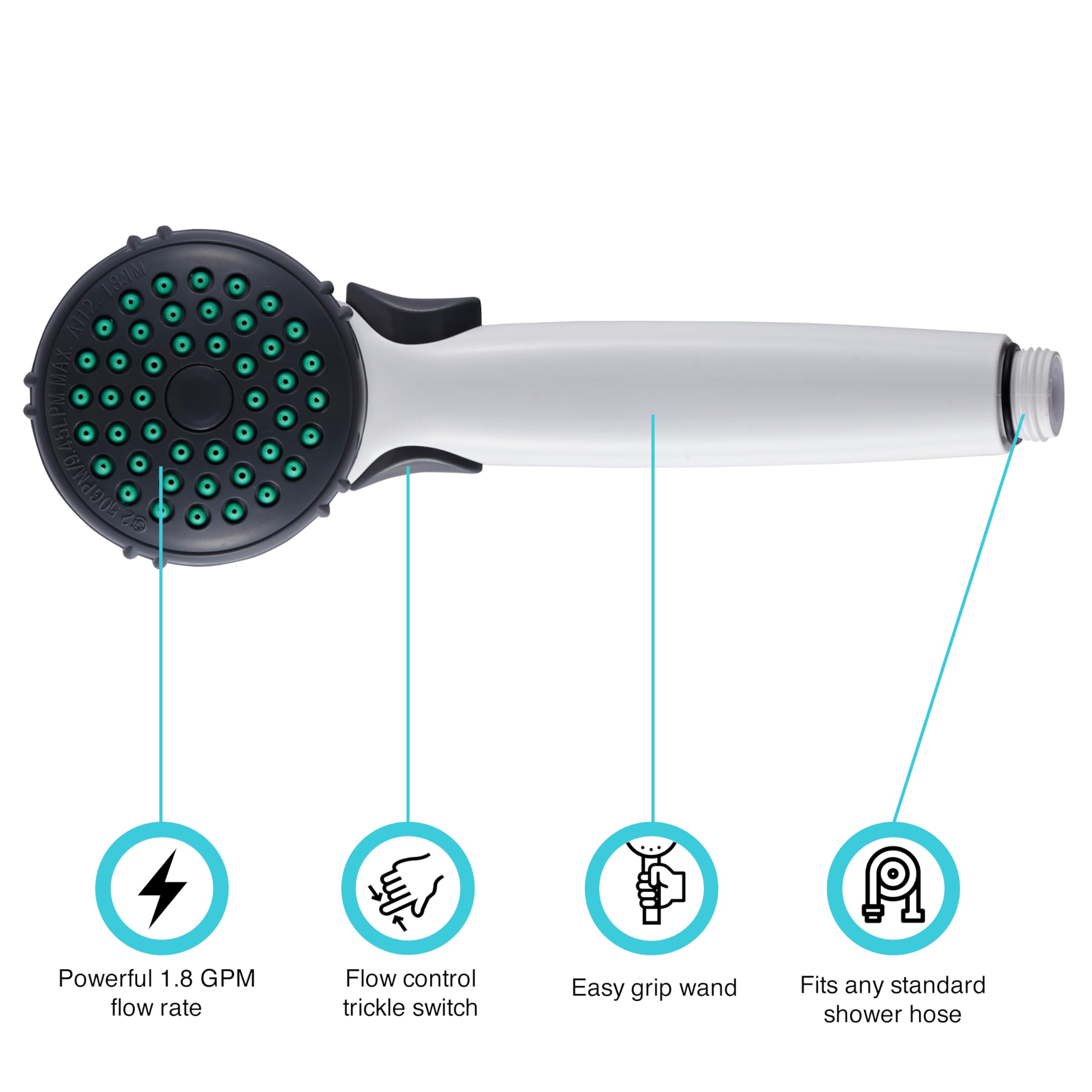 Dura Faucet RV Hand Held Shower Wand DF-SA400-WT, Water-Saving Trickle Switch (White)