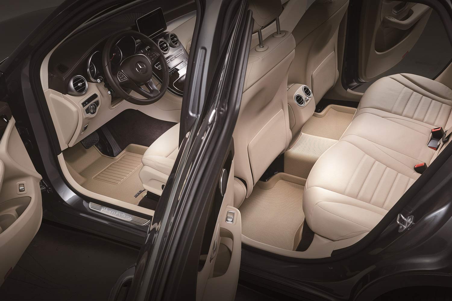 Complete Set 3D MAXpider Custom Fit All-Weather Floor Mat for Select Volkswagen Touareg Models - Kagu Rubber (Tan)