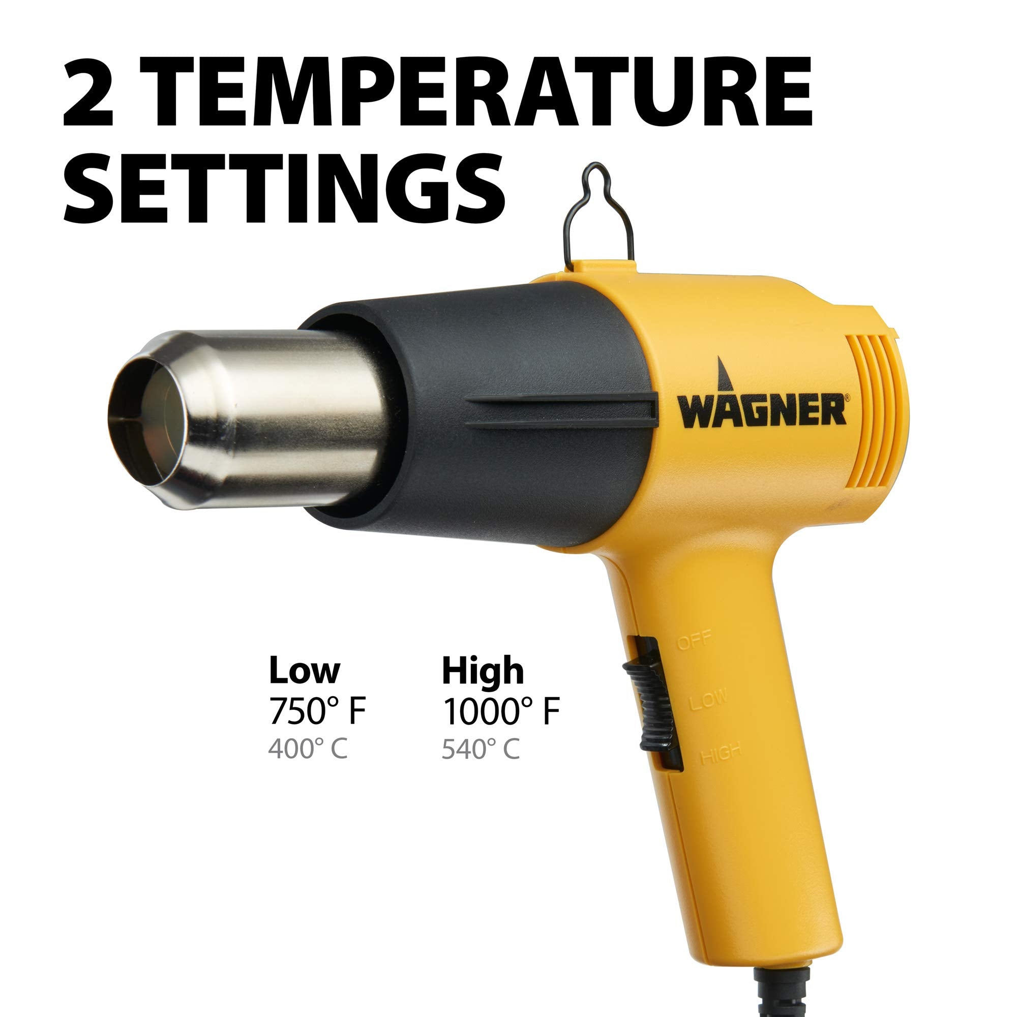 Wagner Spraytech HT1000 0503008 Heat Gun, 2 Temp Settings 750ᵒF & 1000ᵒF, Great for Soften paint, Caulking, Adhesive, Putty Removal, Shrink Wrap, Bend Plastic Pipes, Loosen Rusted Nuts or Bolts