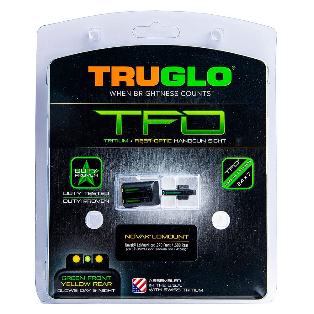 Tritium & Fiber-Optic TRUGLO Handgun Sight | Durable Compact High-Visible Green Front & Yellow Rear Night Sight Set, Compatible with 1911 .270/.500 Handguns