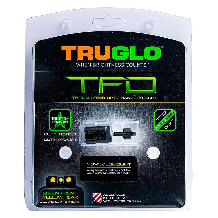 Tritium & Fiber-Optic TRUGLO Handgun Sight | Durable Compact High-Visible Green Front & Yellow Rear Night Sight Set, Compatible with 1911 .270/.500 Handguns