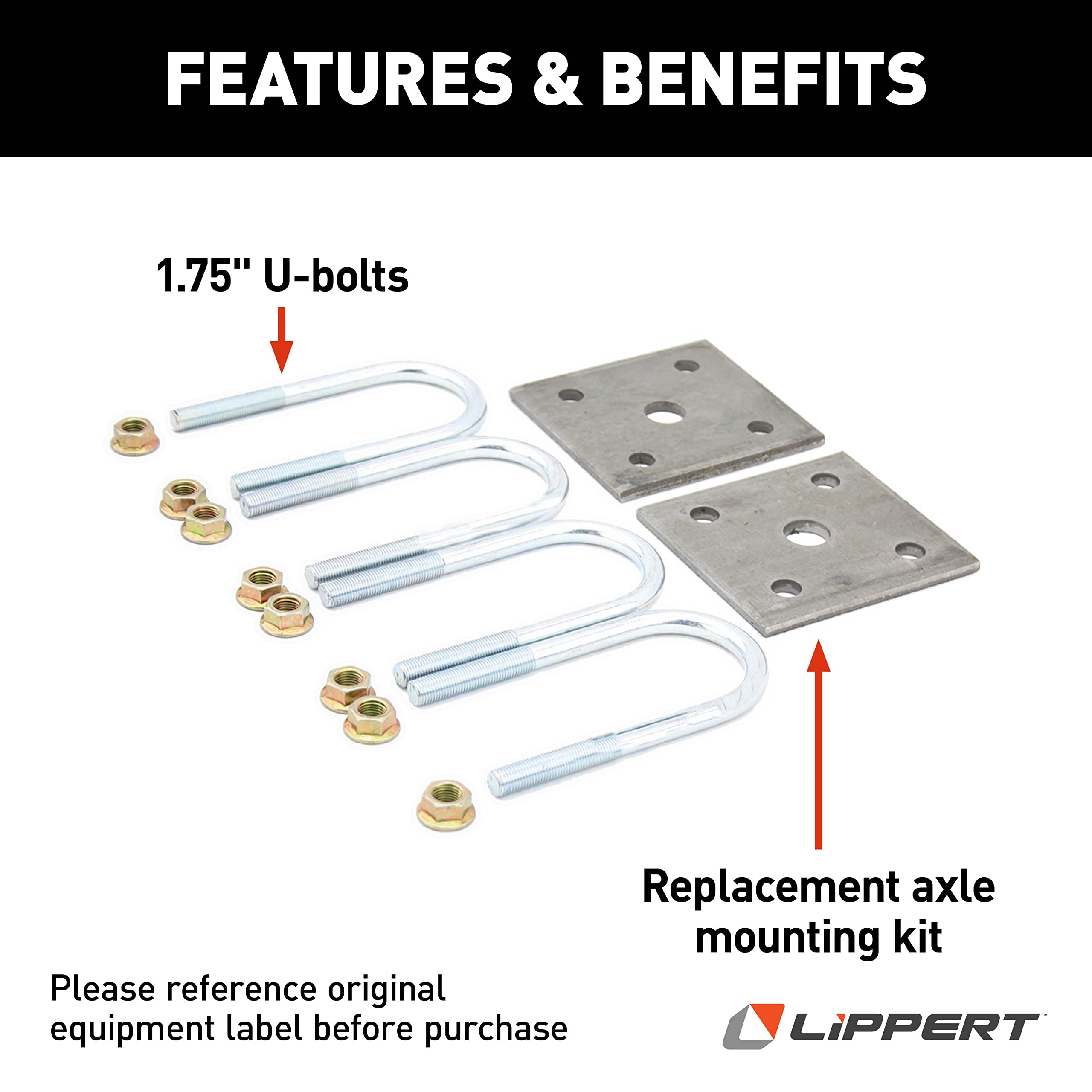 Lippert Axle Mounting Kit Replacement with 1.75" Tube and U-Bolt Design for RV Travel Trailer Suspension Systems -297426