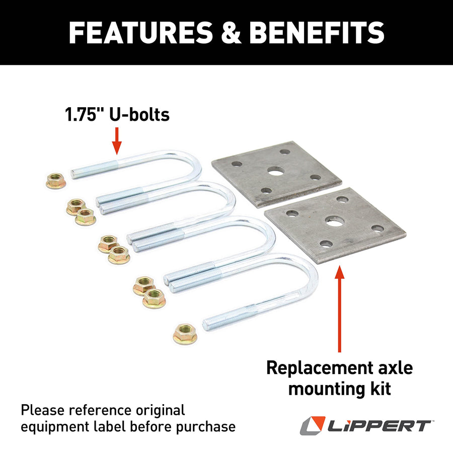 Lippert Axle Mounting Kit Replacement with 1.75" Tube and U-Bolt Design for RV Travel Trailer Suspension Systems -297426