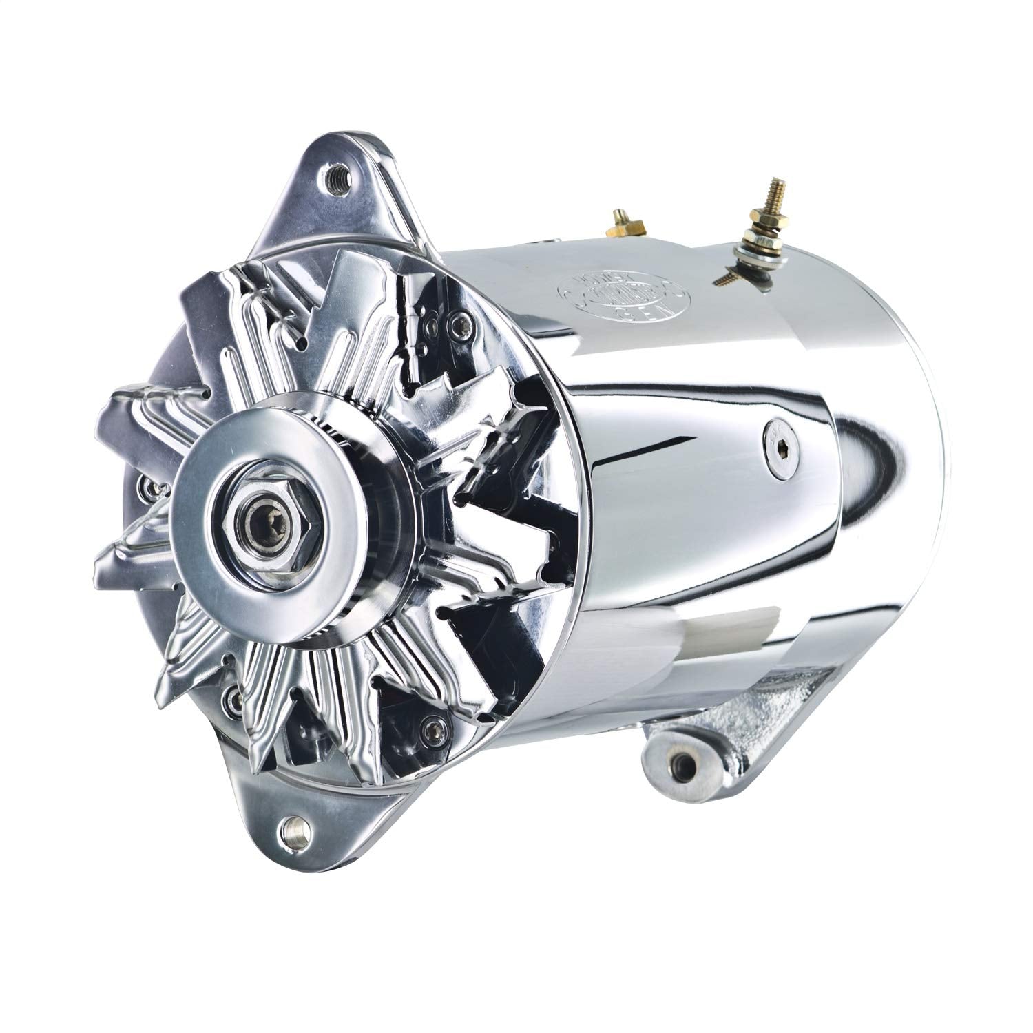 PowerGEN Powermaster GM Chrome Long 90A 12V w/Lamp Term w/Pulley for 3/8" Belt