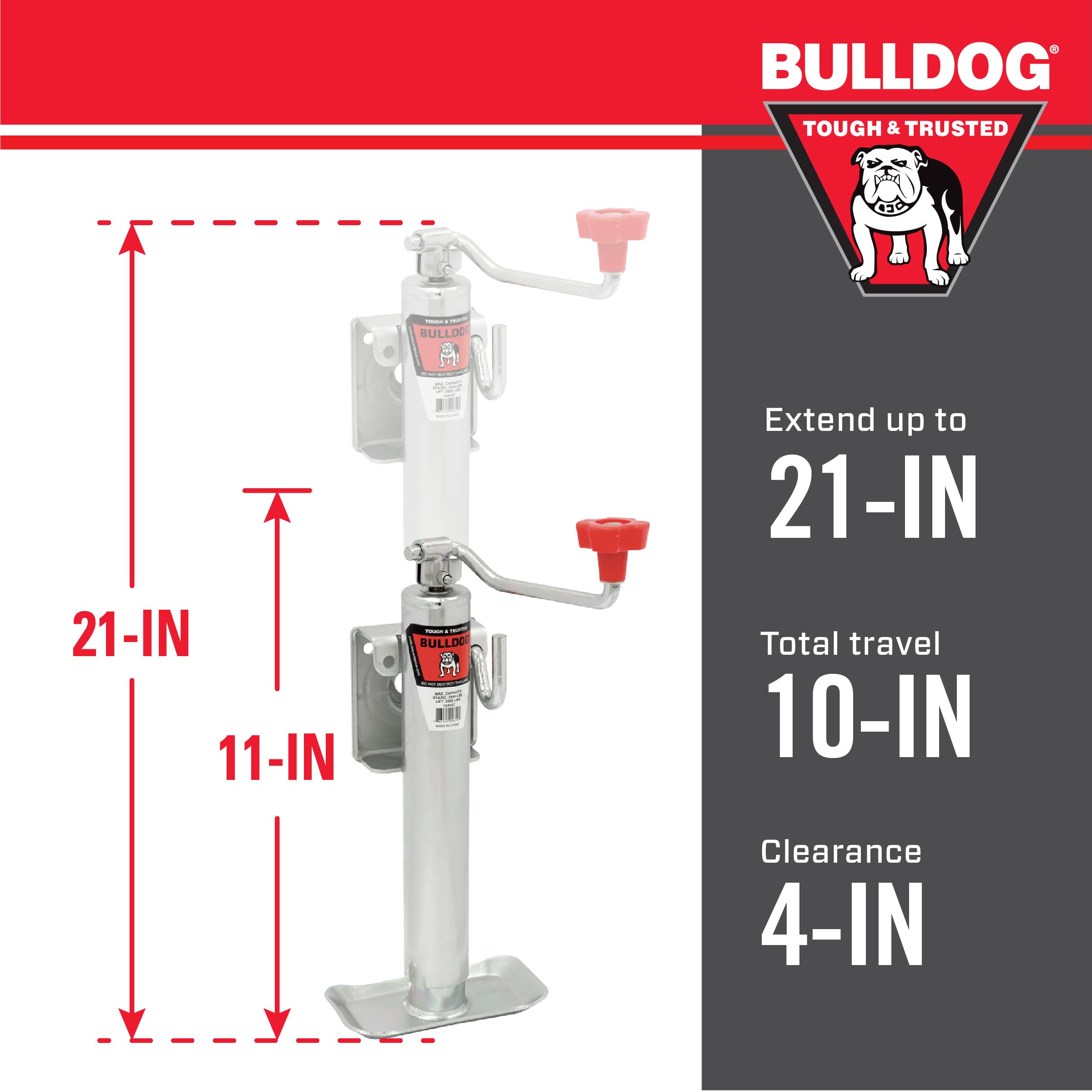 154107 BULLDOG Trailer Jack,Black,Silver,Red