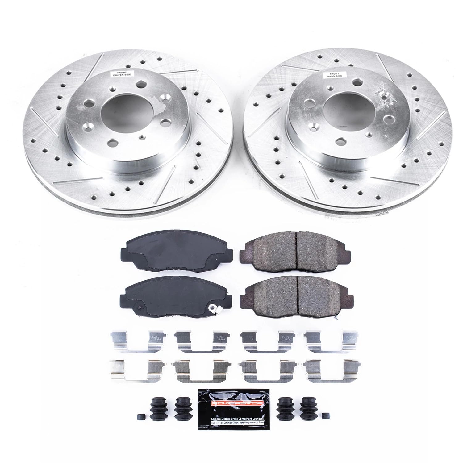 Power Stop K690 Z23 Front Carbon Fiber Brake Pads with Drilled and Slotted Brake Rotors Kit For 1996-2005 Honda Civic | 2010-2014 Honda Insight [Application Specific]