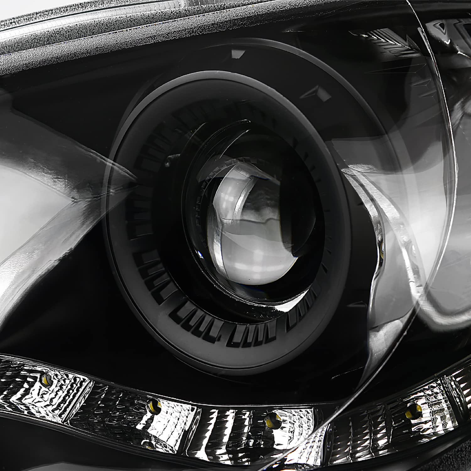 Black Projector Headlights w/LED Strip SPEC-D TUNING Compatible with 2006-2007 Subaru Impreza WRX, Left + Right Pair Headlamps Assembly