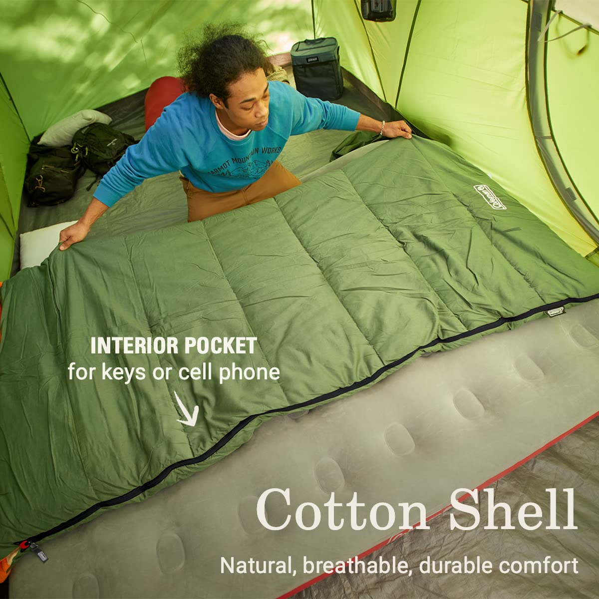Coleman Big & Tall Game 0°F Sleeping Bag Cold Weather Adult Sleeping Bag with Eco-Conscious Filling Sherpa & Flannel Lining 2-Way Zipper Fits Campers up to 6'5
