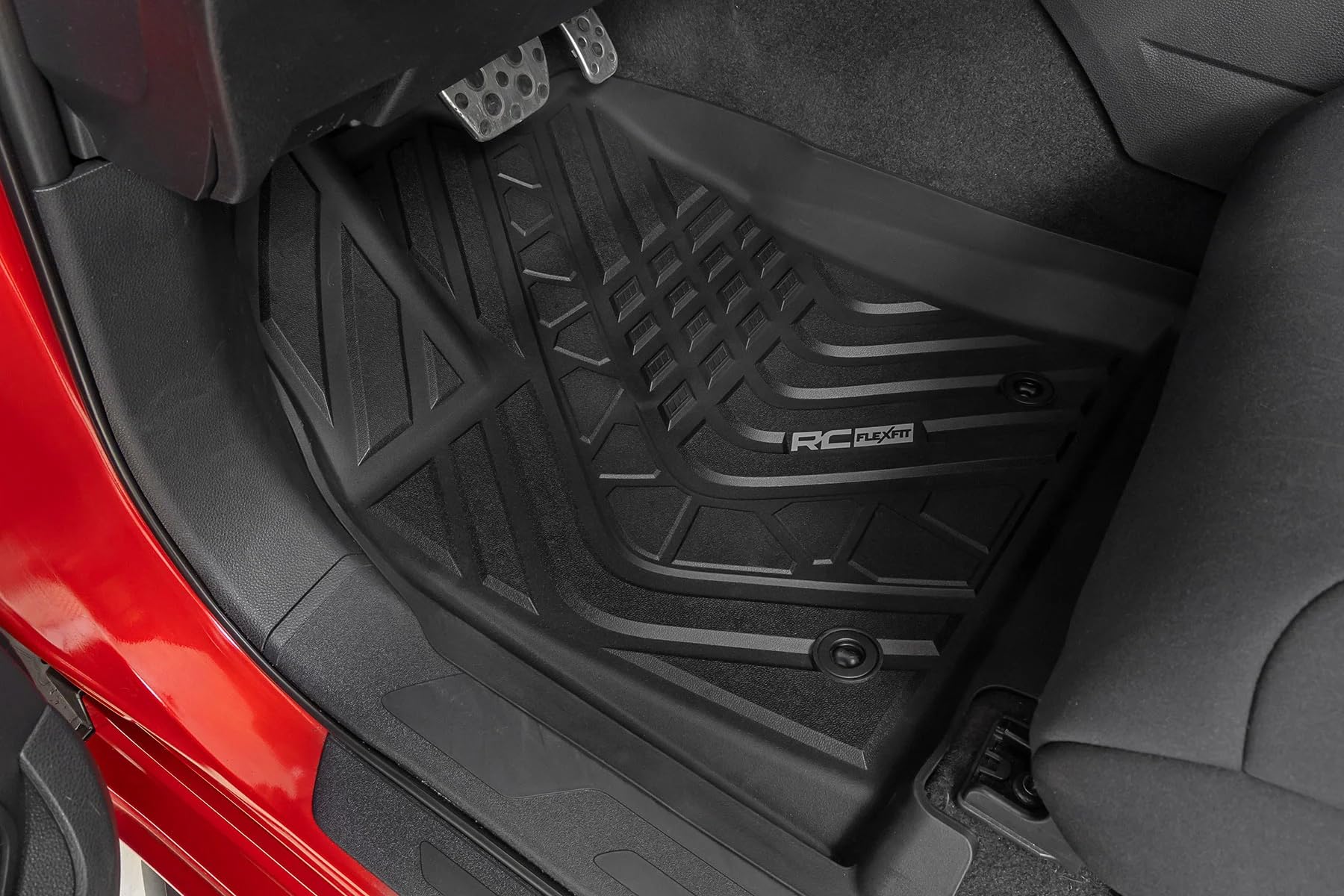 Rough Country Front Flex-Fit Floor Mats for Toyota Tundra (2022–2025) Crew Cab - Custom All-Weather Non-Slip TPE Liners w/Spill Saver Lip