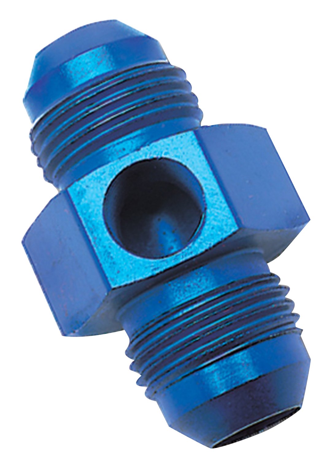 Blue Anodized Aluminum Edelbrock/Russell -8AN Flare Union Pressure Adapter
