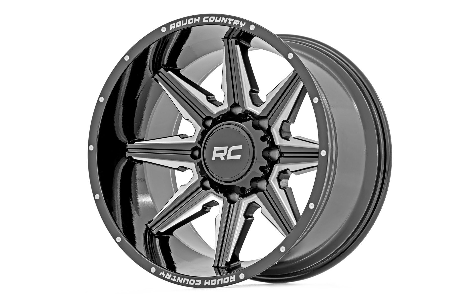 91M Series Rough Country One-Piece Aluminum Wheel - 20x12, 8x180mm Bolt Pattern, 44mm Offset, Gloss Black