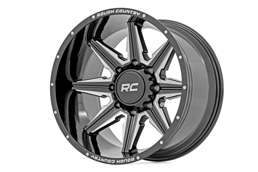 91M Series Rough Country One-Piece Aluminum Wheel - 20x12, 8x180mm Bolt Pattern, 44mm Offset, Gloss Black