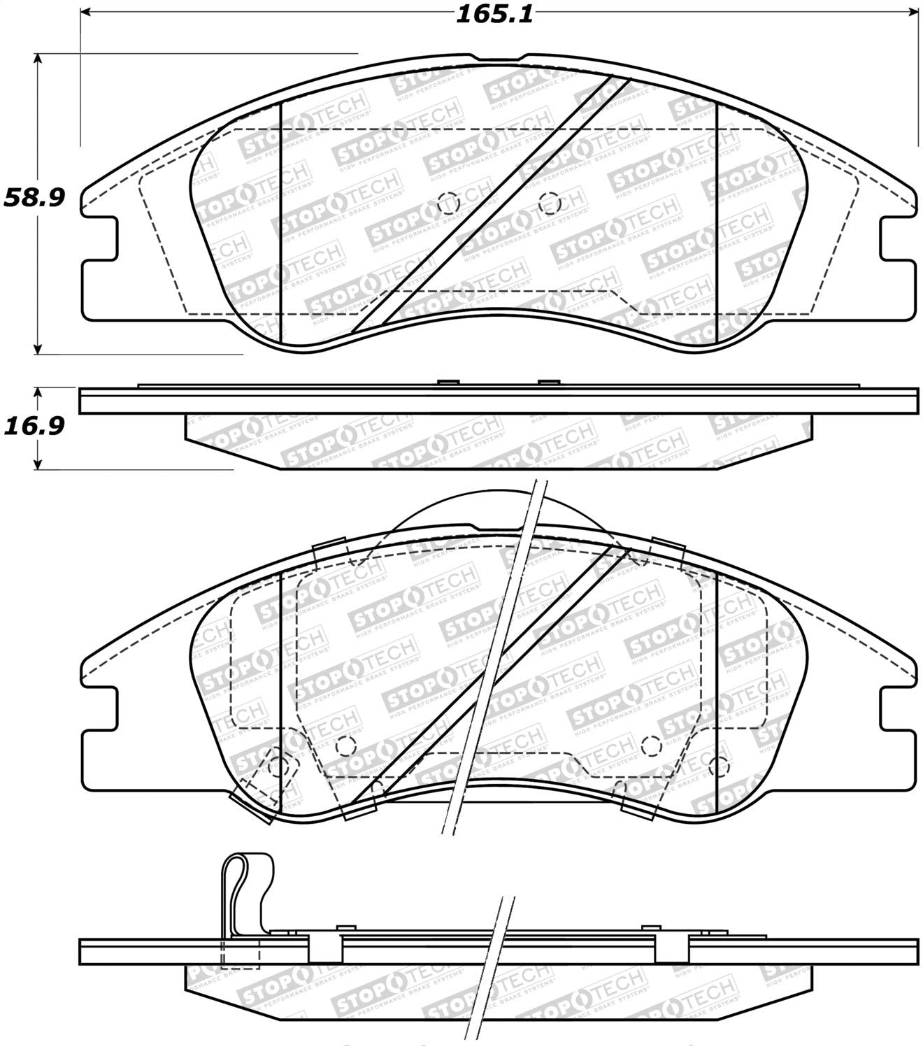 Front StopTech 308.10740 Brake Pads with Shims and Hardware Street