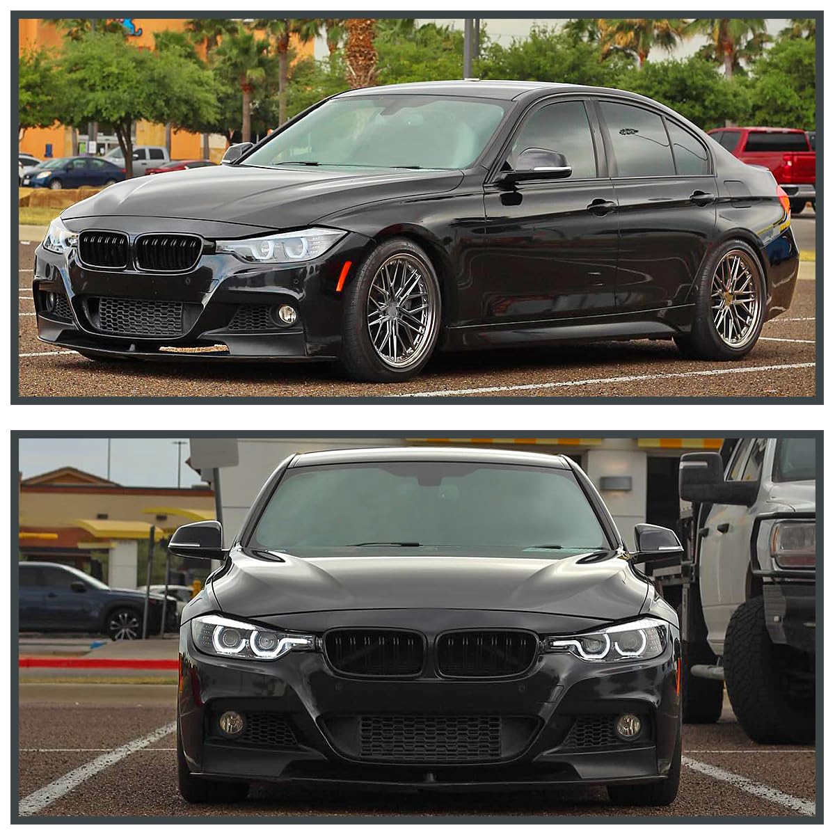 Jet Black SPEC-D TUNING U-Halo Projector Headlights w/LED Strip Compatible with 2012-2015 BMW F30 3-Series Sedan HID Type, Left + Right Pair Headlamps Assembly