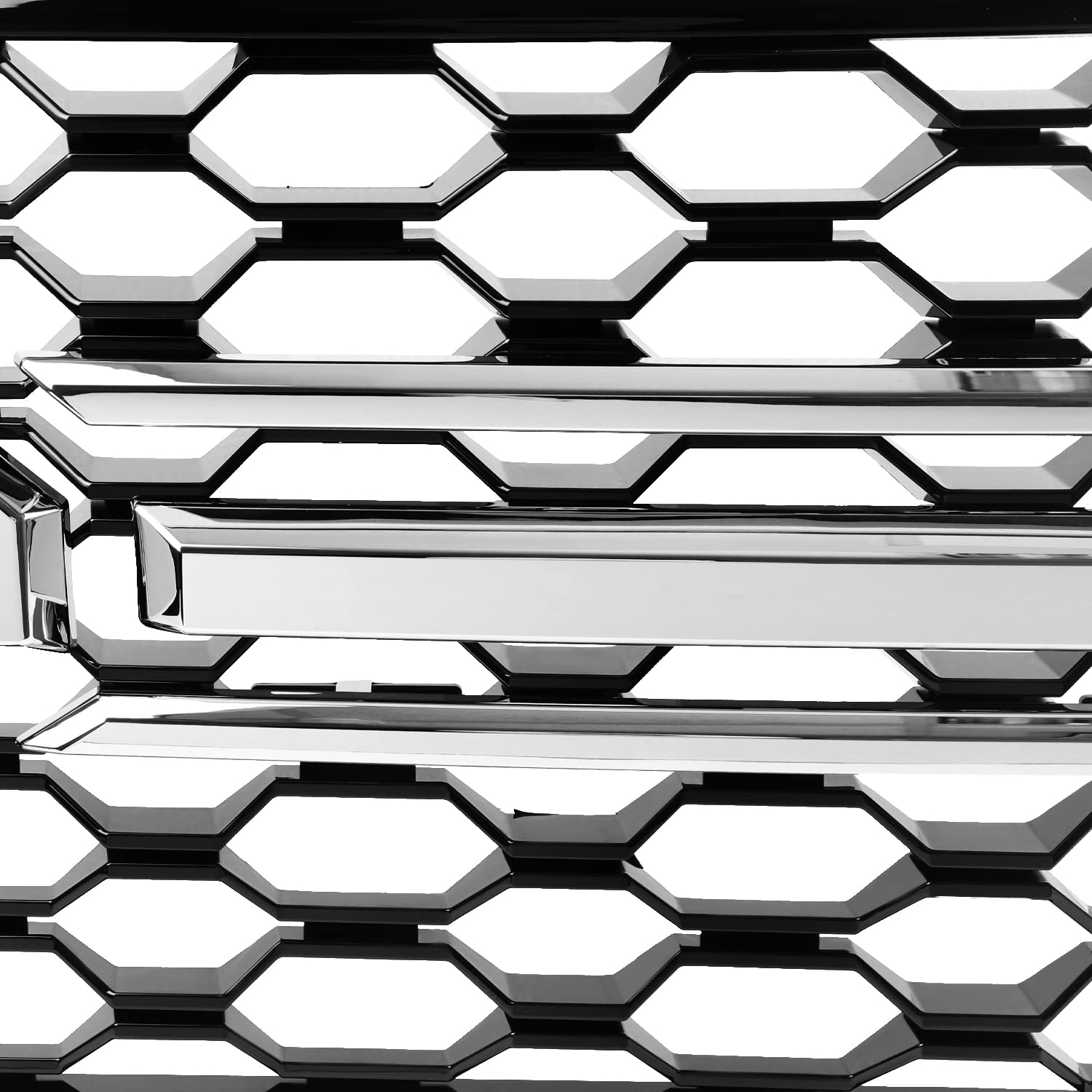 Black Honeycomb Front Bumper Hood Grill Grille w/Chrome Trim Spec-D Tuning Compatible with 2019-2022 Chevy Silverado 1500 WT