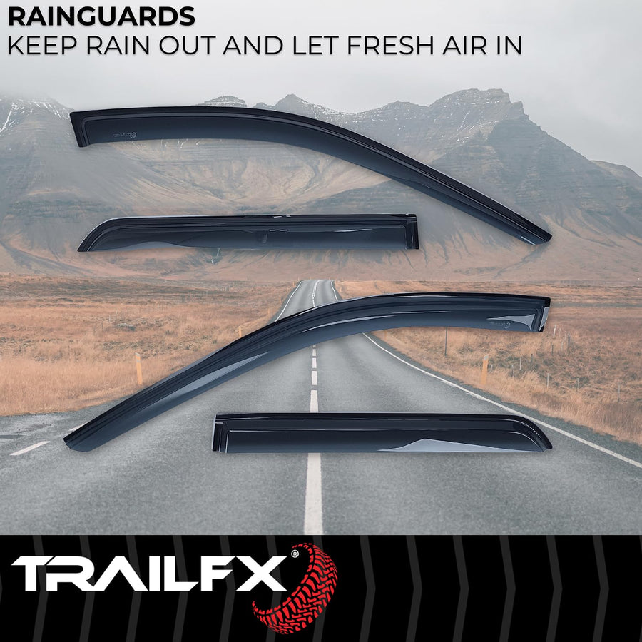 TrailFX Rain Guard 4 Piece Fits 2011-2025 Dodge Durango Low Profile Tape-On Smokes Window Vents Acrylic Rainguards Outside Channel Mount Set of 4 Rain Guards TrailFX 4267H
