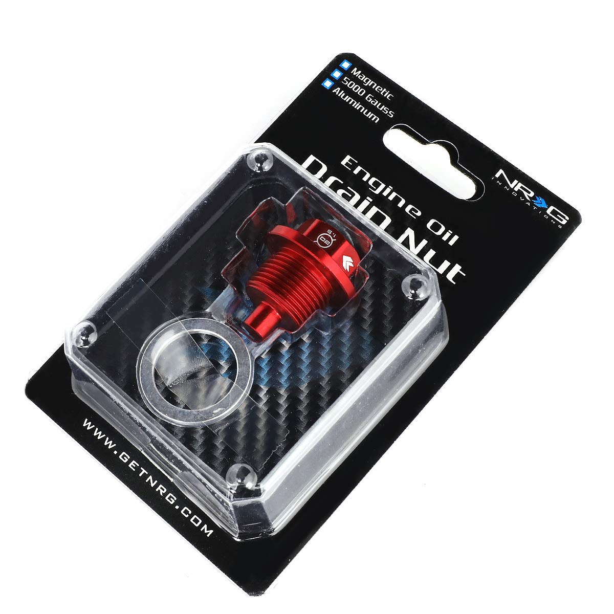Magnetic Oil Drain Plug NRG Innovations, M20 X 1.5 Thread Size Engine Oil Drain Nut w/Washer, Red, T-6061 Aluminum w/Stainless Steel Internal Magnet, NRG-NOP-300RD