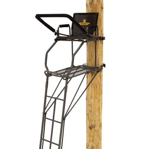 Uppercut LS Rivers Edge 1-Man Ladder Stand, 22'3" Height, Lockdown Strapping System, Flip-Up TearTuff Mesh Seat, 27" Deep Platform, Flip-Out Footrest, 2-Way Adjustable Shooting Rail, RE671