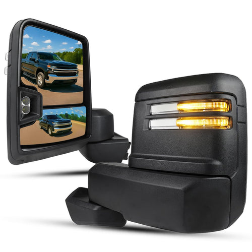 Power Spec-D Tuning Black Heated Towing Mirrors w/LED Signal, Temperature Sensor Compatible with 2019-2025 Chevy Silverado 1500, Left + Right Pair