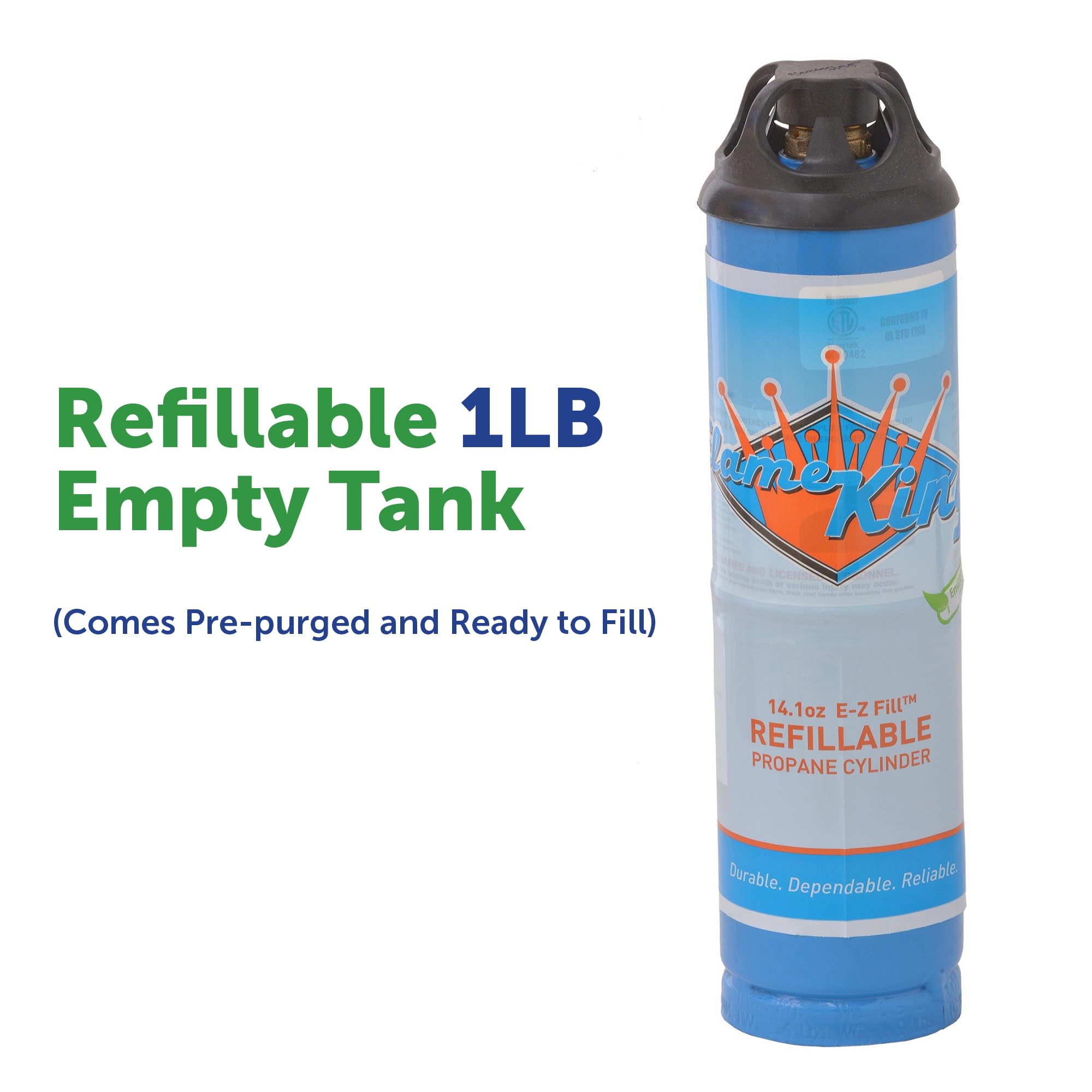 Flame King 1LB Empty Propane Welding Cylinder Tank FLMKNG141LP, Reusable & Transportable - Safe and Legal Refill Option, 14.1 oz, Blue