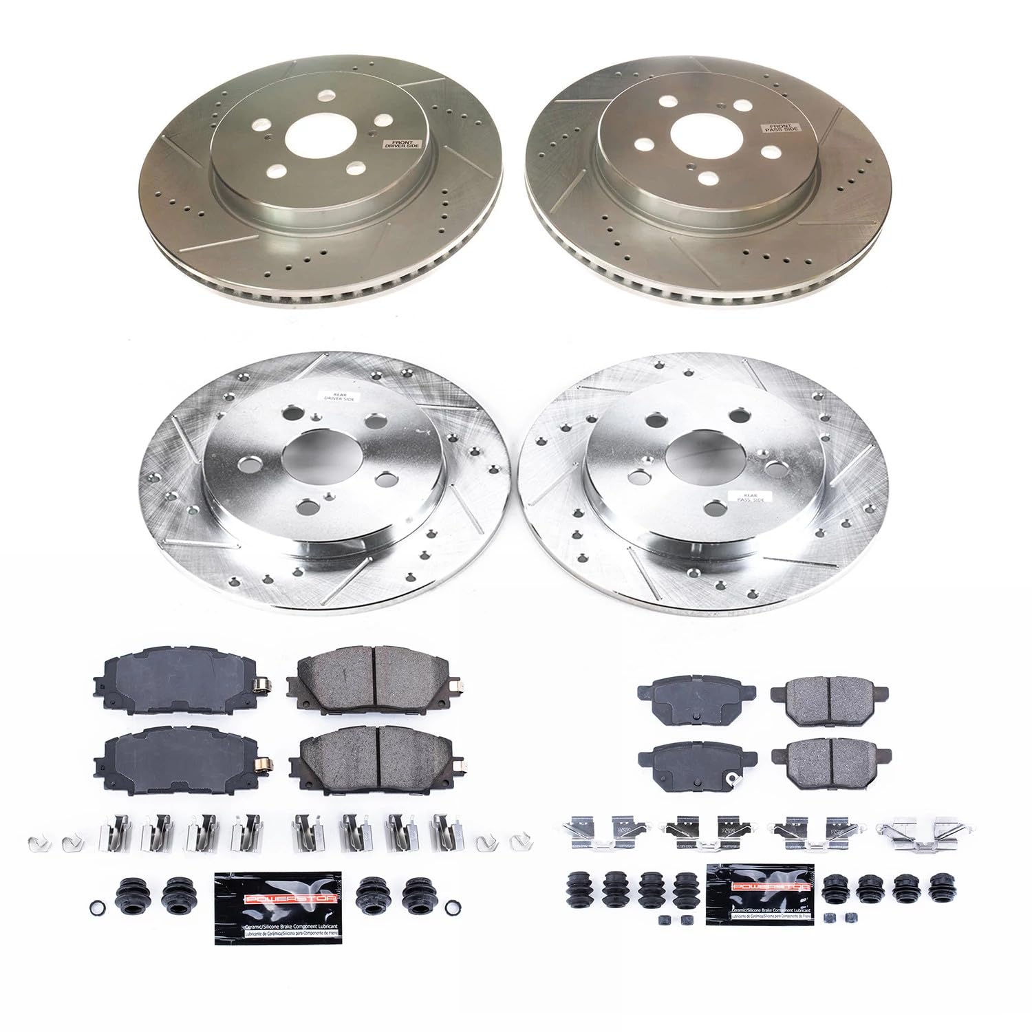 Power Stop Z23 K8634 Front and Rear Brake Kit-Drilled/Slotted Brake Rotors & Carbon Ceramic Brake Pads For Toyota Prius Prime 2020-2022 [Model Specific]