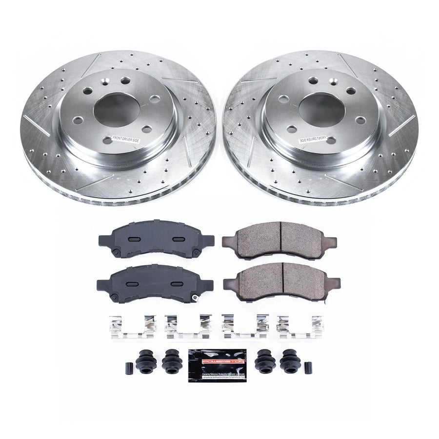 Power Stop K4657 Z23 Carbon Fiber Brake Pads Front with Drilled and Slotted Brake Rotors Kit For 2008-2017 Buick Enclave | 2009-20147 Chevy Traverse | 2007-2017 GMC Acadia
