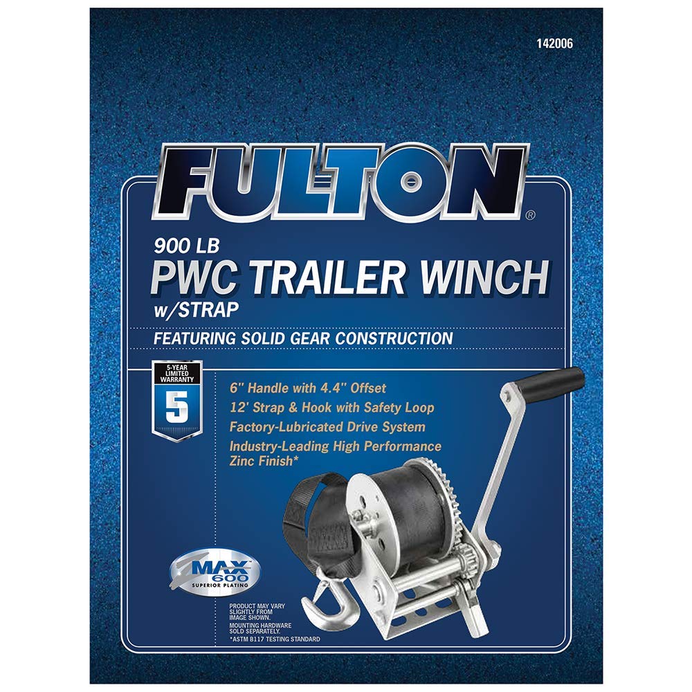 Single Speed Fulton 142006 Winch for Personal Watercraft with 12' Strap - 900 lbs. Capacity, 1 Pack
