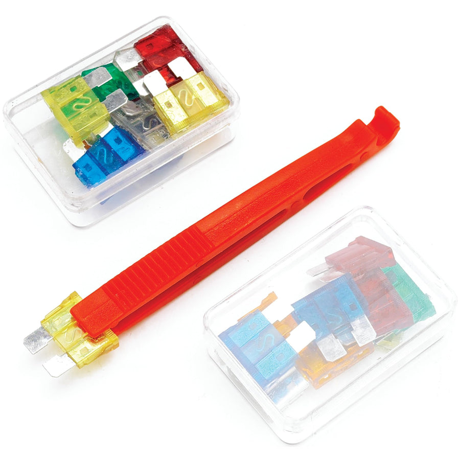 Complete Fuse Kit Performance Tool 1488 with Fuse Puller and Storage Case - Includes 7 Sizes of Fuses (5-30 Amp) and Bonus Puller