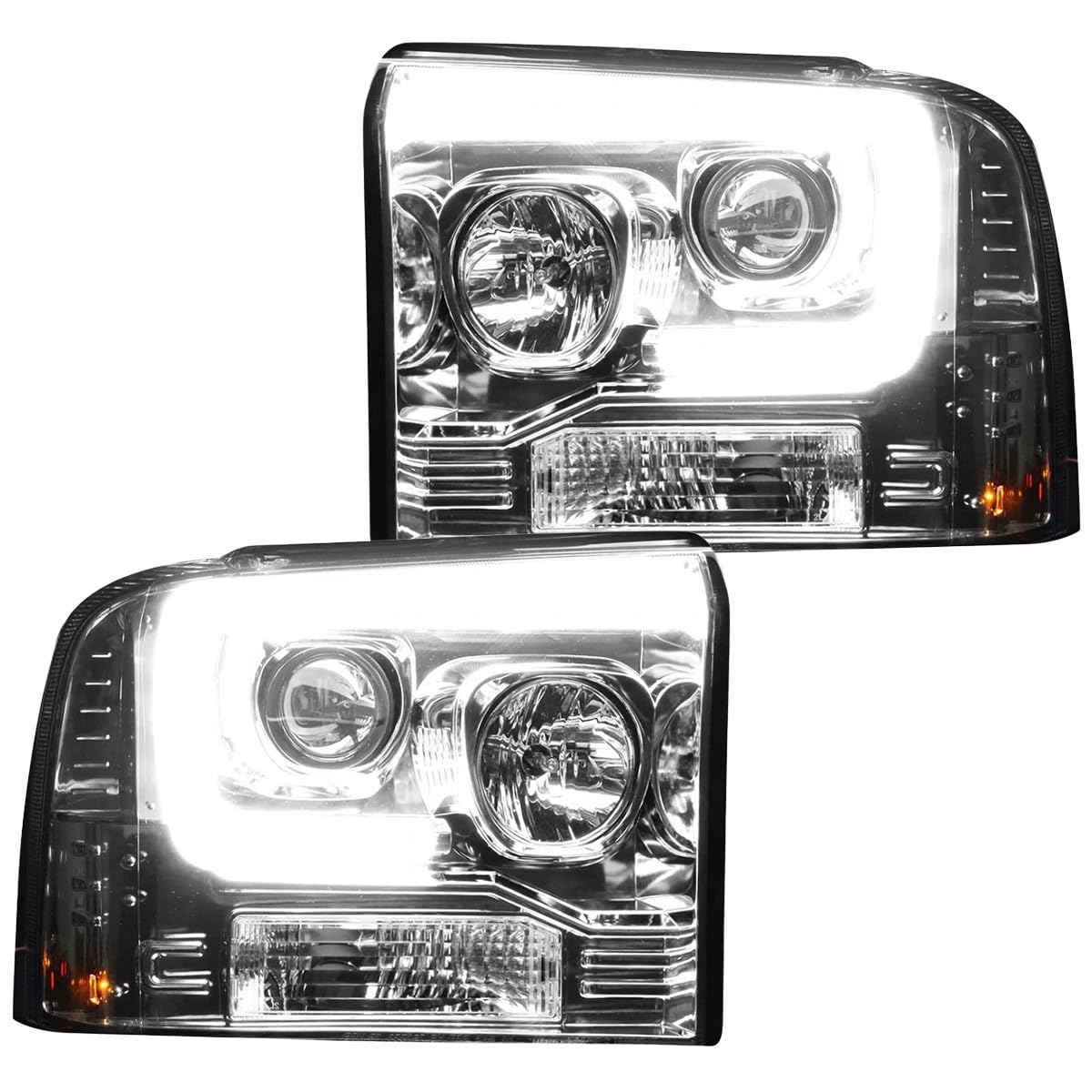 RECON - Premium Projector Headlights Fits 2005-2007 Super Duty (F250 F350 F450 F550) OLED Halos DRL - Clear Lens