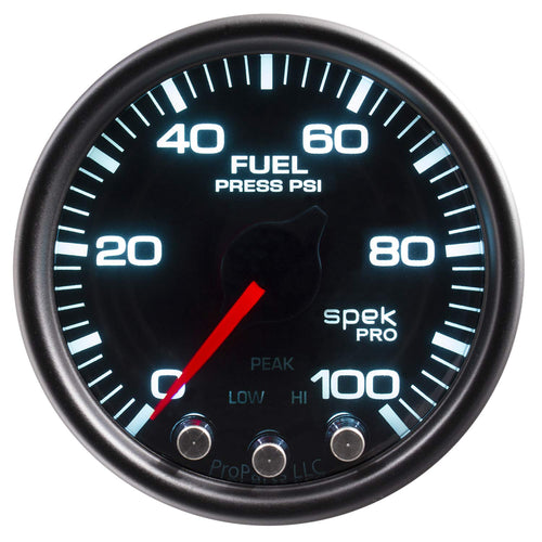 Auto Meter Gauge P31452, Fuel Press, 2 1/16", 100Psi, Stepper Motor W/Peak & Warn, Smoke/Blk, Spek-Pro