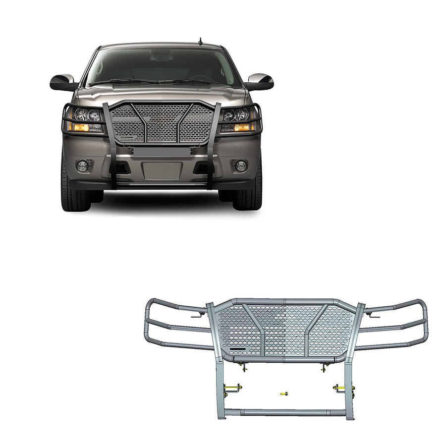 Rugged Black Horse Heavy Duty Grille Brush Bumper Guard Modular Compatible with 2007-2014 Chevrolet Tahoe|2007-2014 Chevrolet Suburban 1500|2007-2013 Chevrolet Avalanche-RU-CHTA07-B