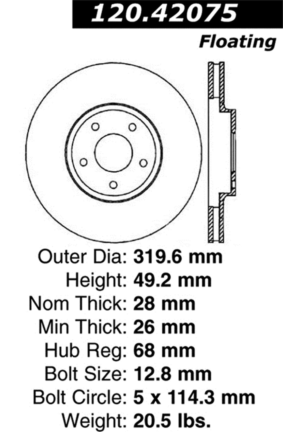 Sport Drilled/Slotted Brake Rotor StopTech 127.42075R (Front Right), 1 Pack