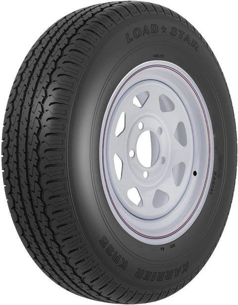 31368 AMERICANA ST225/75R15 E/6H SPK WH STR KR, 15 Inch Diameter x 6 Inch Width; 6 x 139.7 Millimeter/ 6 x 5.50 Inch Bolt Pattern; 8 Spoke; 2 Piece Welded Steel Construction; White With Stripes; ST225 x 75R15; 1 Year Worry-Free Warranty; Tr