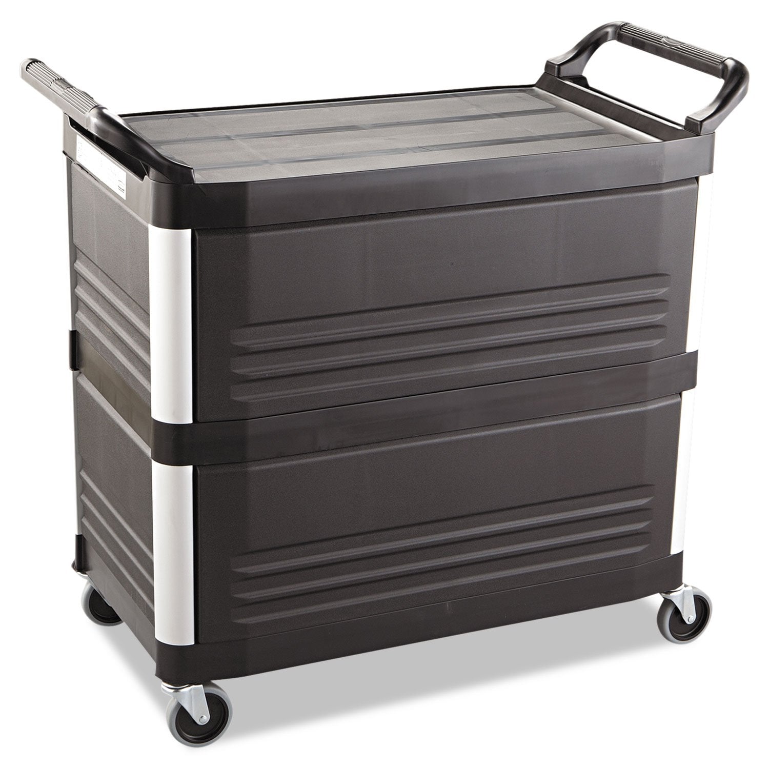 Xtra Rubbermaid Commercial Products Utility Cart with Wheels 300-Pound Capacity 20w x 40-5/8d x 37-4/5h Black Three Shelf Cart for Kitchen/Restaurant/Cafeteria/School/Storage