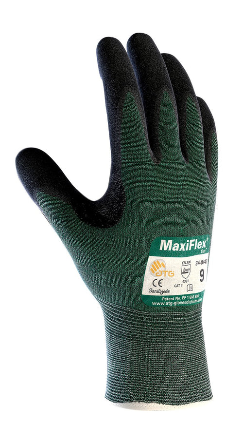 Maxiflex Cut ATG 34-8443/XL, Green Eng Yarn, Black Nitrile Dotted Microfoam Grip, A2 Green