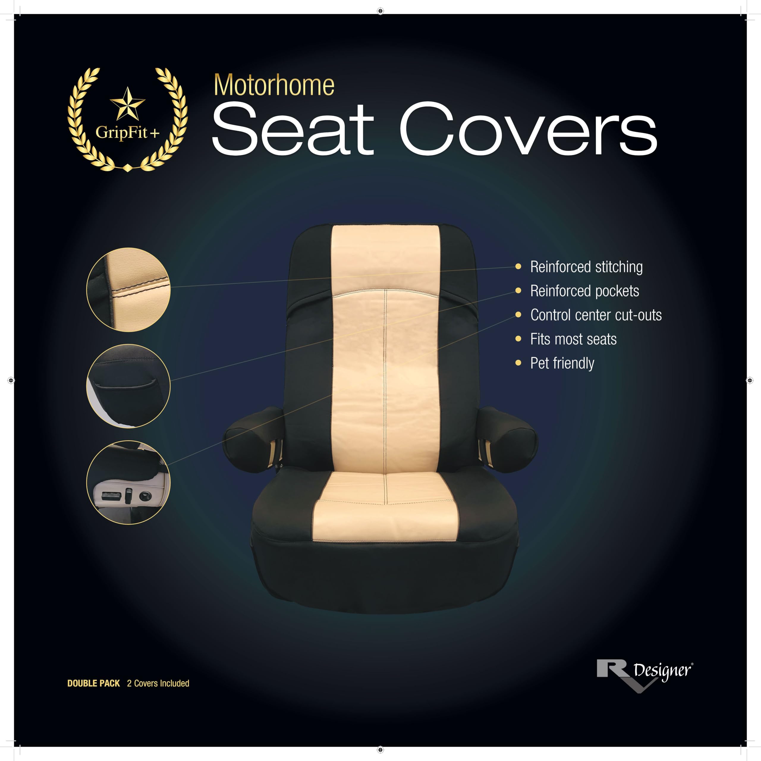 RV Designer C895 GripFit+ Seat Cover - Double Pack