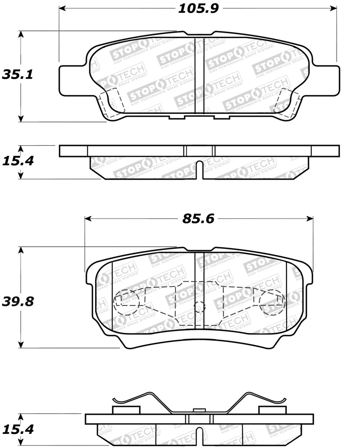 Rear StopTech 308.10370 Brake Pads with Shims and Hardware