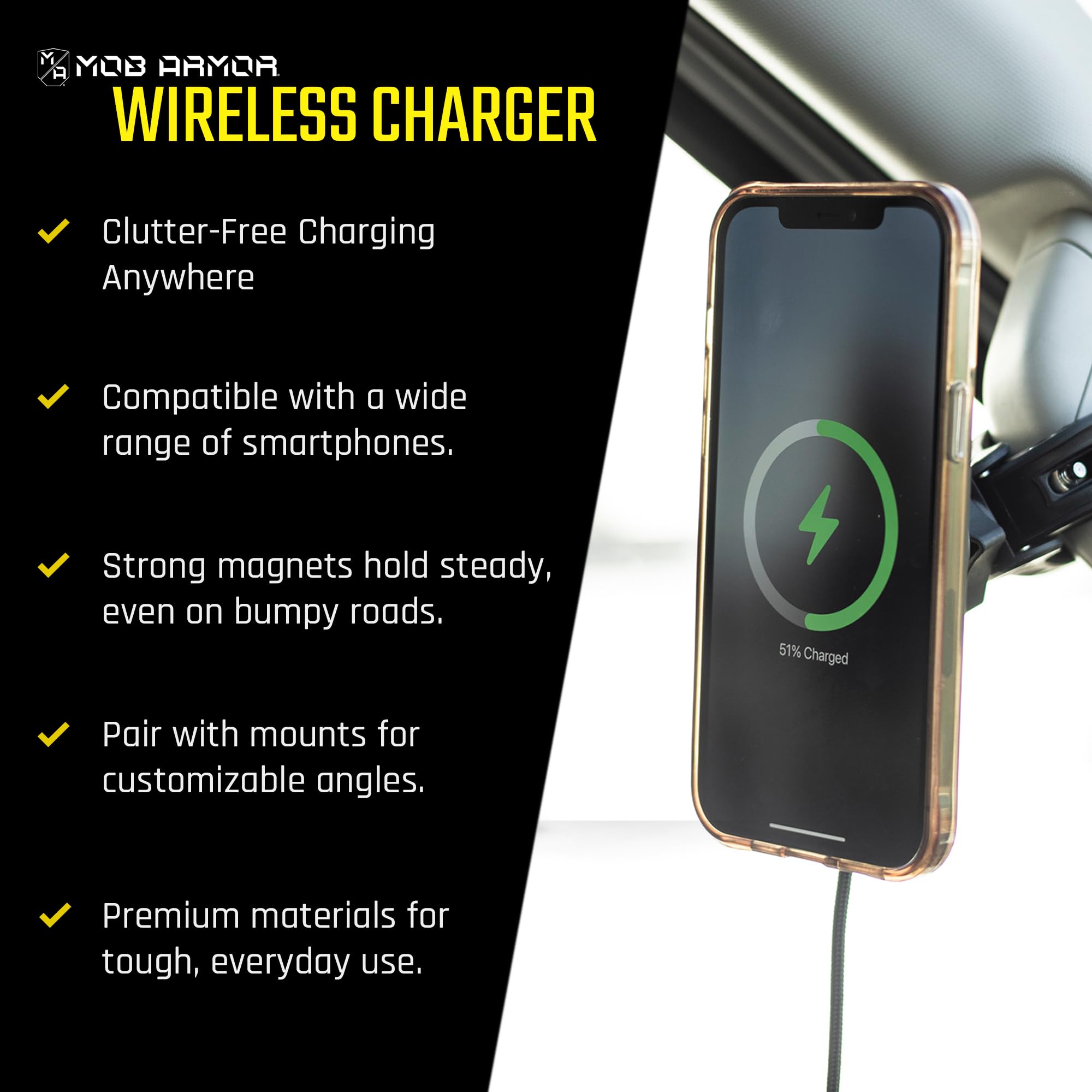 Mob Armor Magnetic Flex Wireless Charger - Phone Charger for Car, Wireless Charging Station for iPhone & Android - Christmas, White Elephant for Men, Dad, Boyfriend & Husband