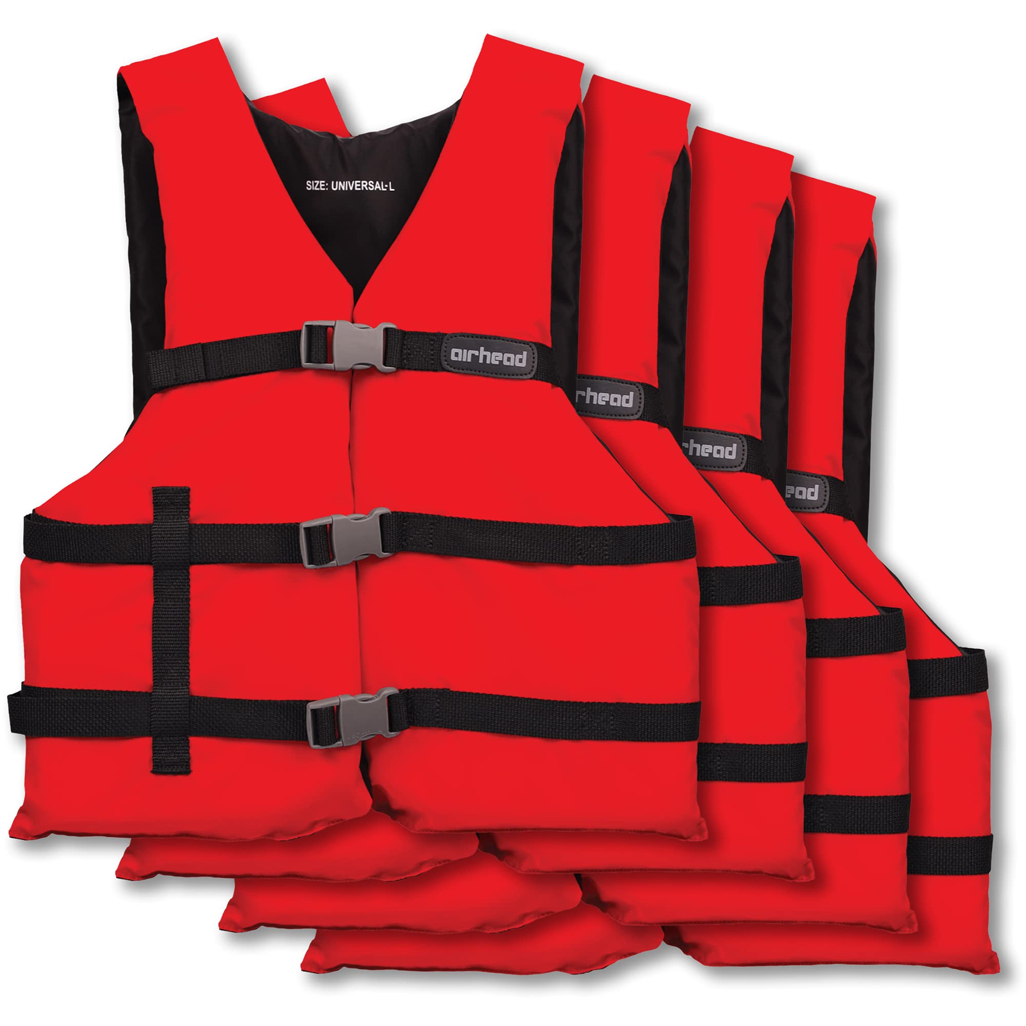 AIRHEAD Life Jacket General All Purpose, US Coast Guard Approved Type III unisex adult Life Vest Perfect for Boating and Personal Watercraft Use - 4 Pack, Red