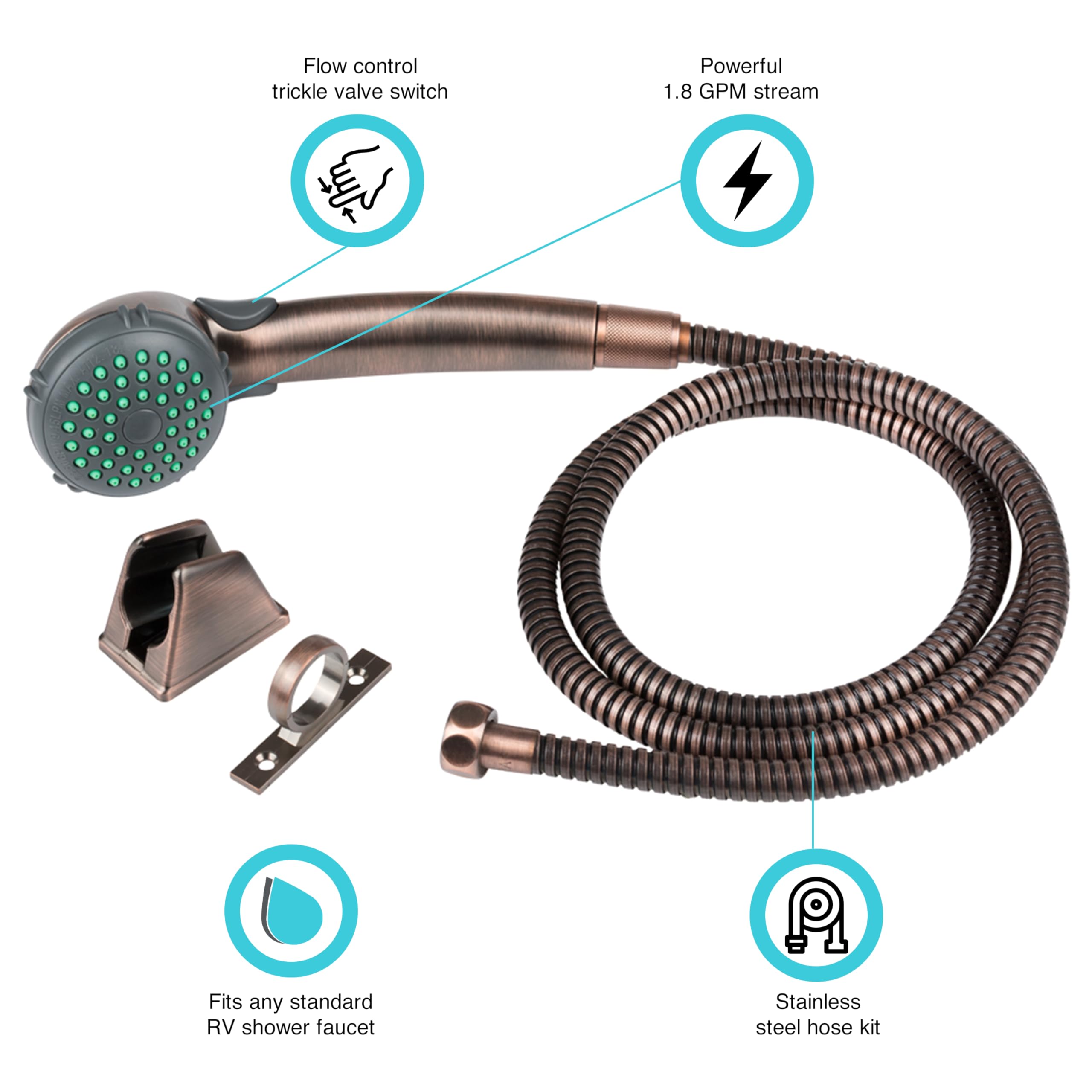 Dura Faucet RV Hand Held Shower Head DF-SA400K-ORB, Stainless Steel Hose Kit (Oil Rubbed Bronze)